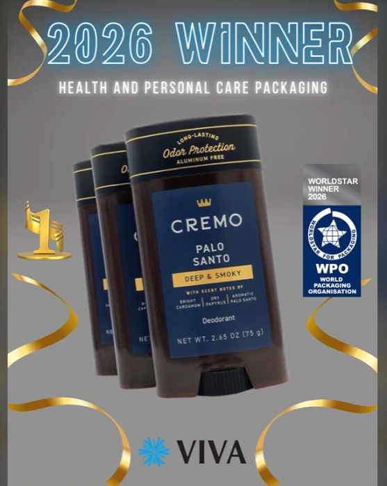 Vivas Wide Oval Stick for Cremo Palo Santo Wins 2026 WorldStar Award